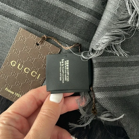 $1,100 New Authentic GUCCI Wool Silk GG Monogram Diamante Plaid Shawl Black